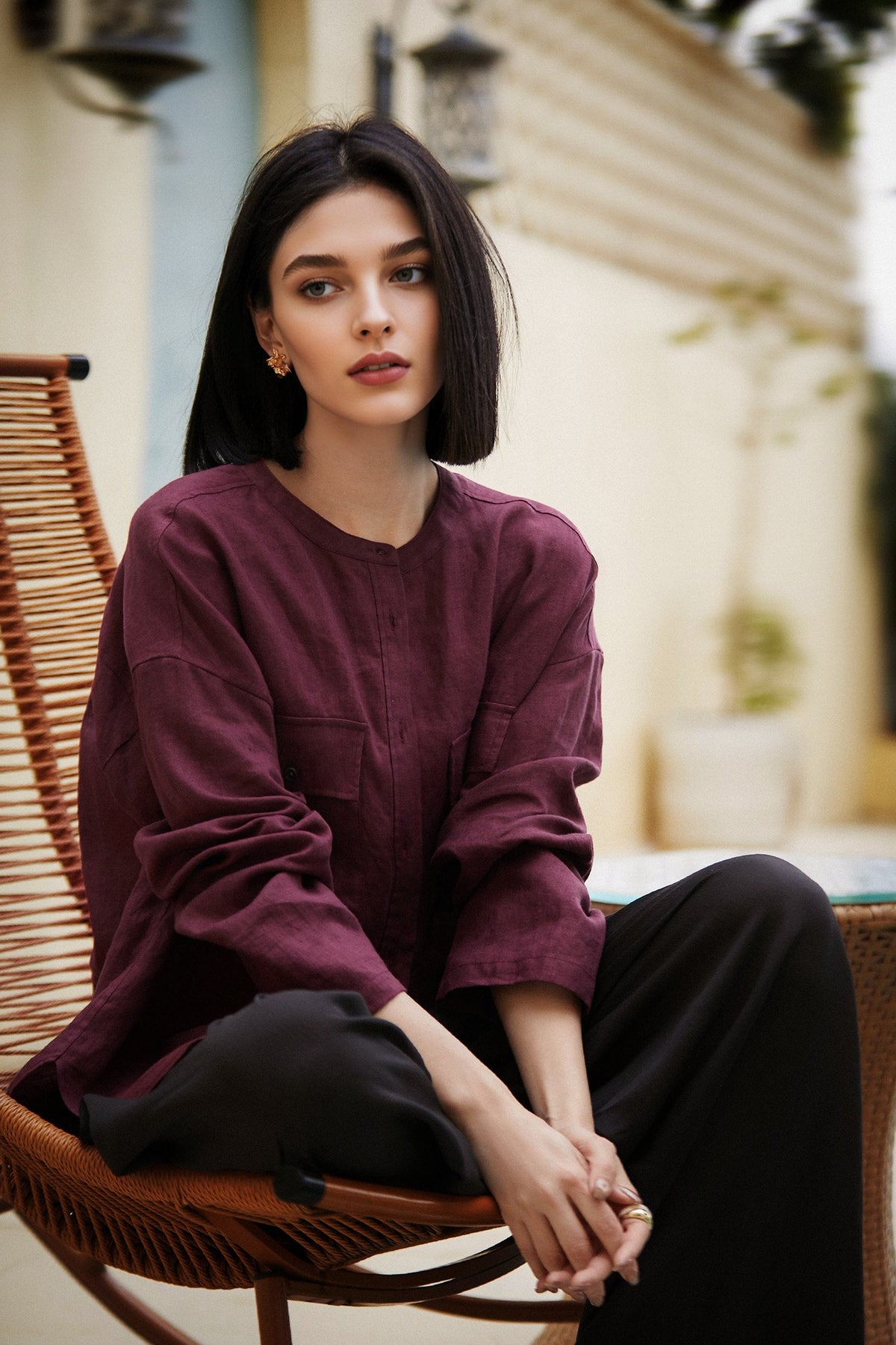 100% Linen Button Down Long Sleeve Shirt