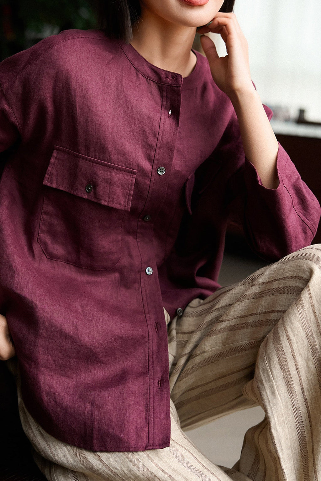 100% Linen Button Down Long Sleeve Shirt