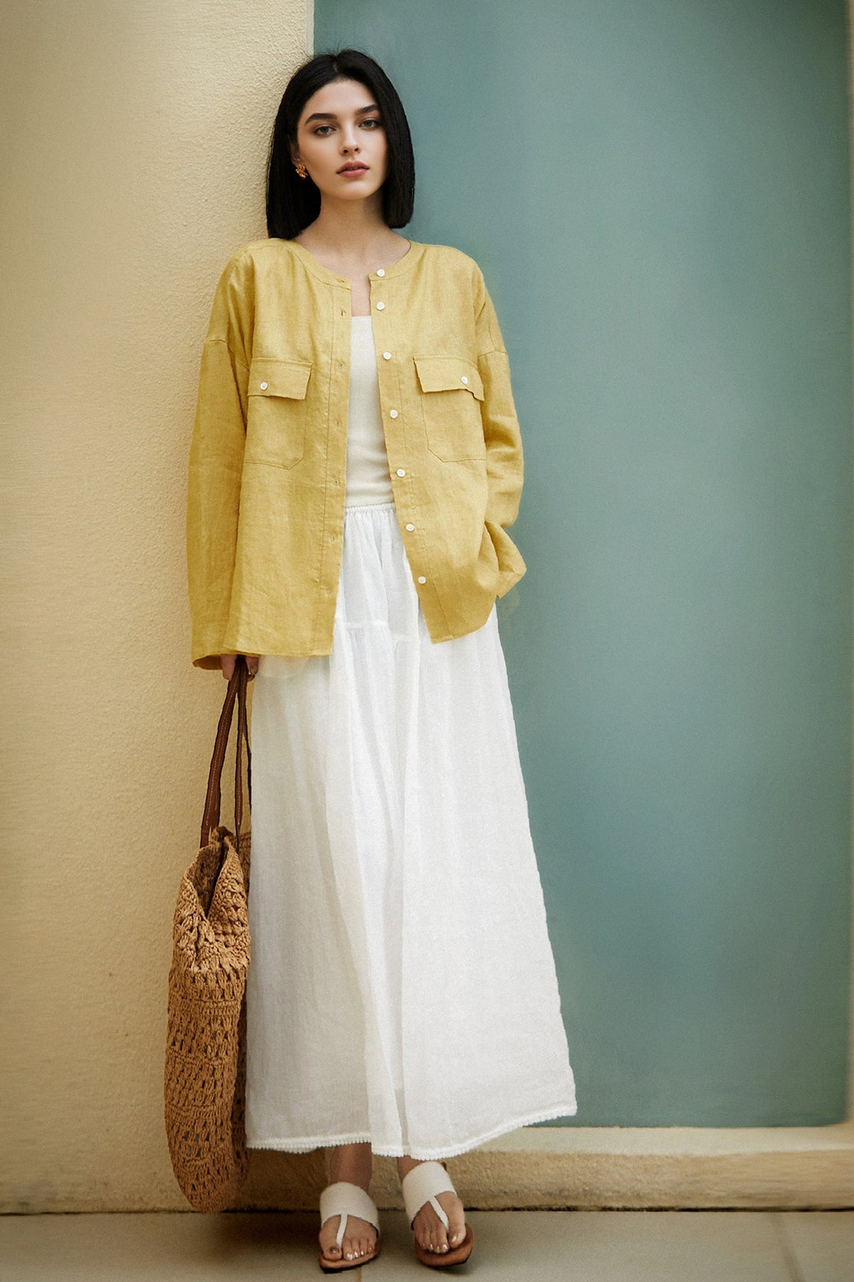 100% Linen Button Down Long Sleeve Shirt