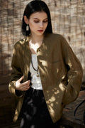 100% Linen Button Up Long Sleeve Shirt Jacket