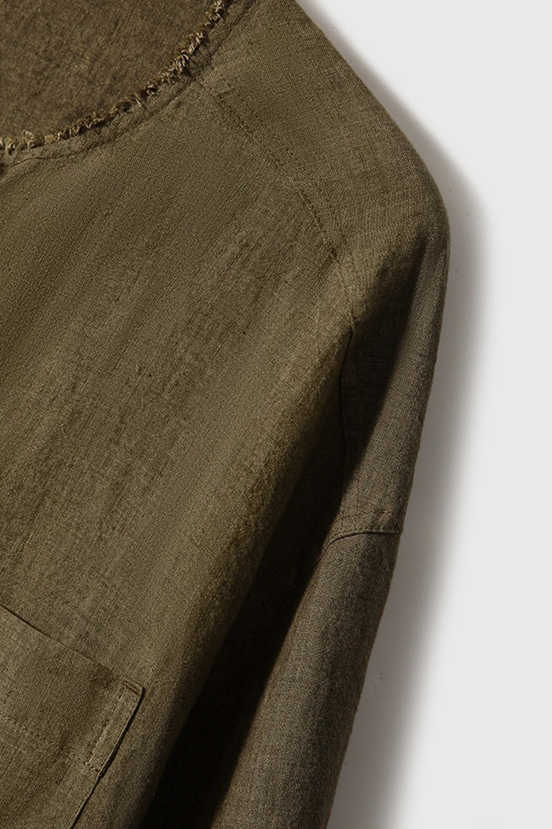 100% Linen Button Up Long Sleeve Shirt Jacket