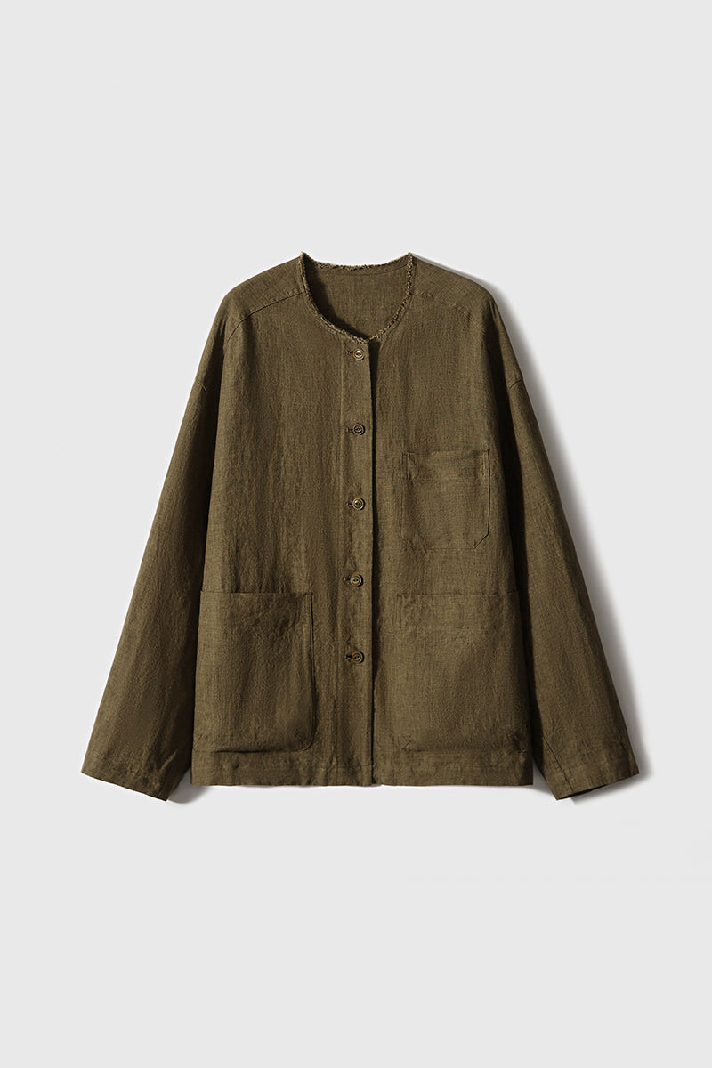 100% Linen Button Up Long Sleeve Shirt Jacket