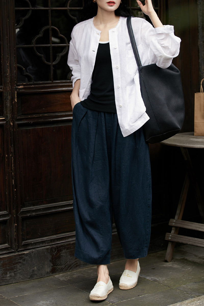 100% Linen Button Up Long Sleeve Shirt Jacket