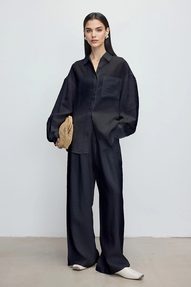 100 Linen Casual Loose Drop-Shoulder Shirt