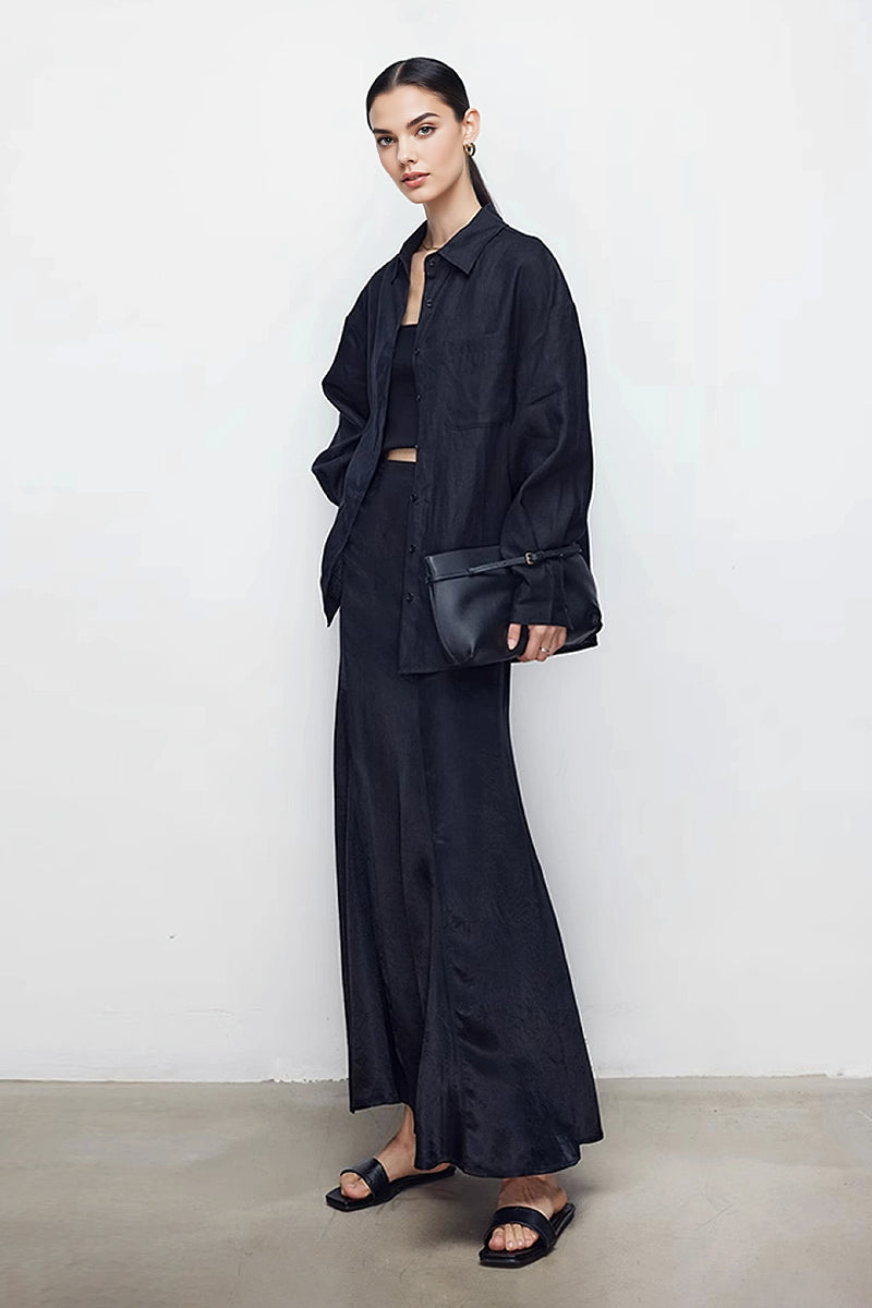 100 Linen Casual Loose Drop-Shoulder Shirt