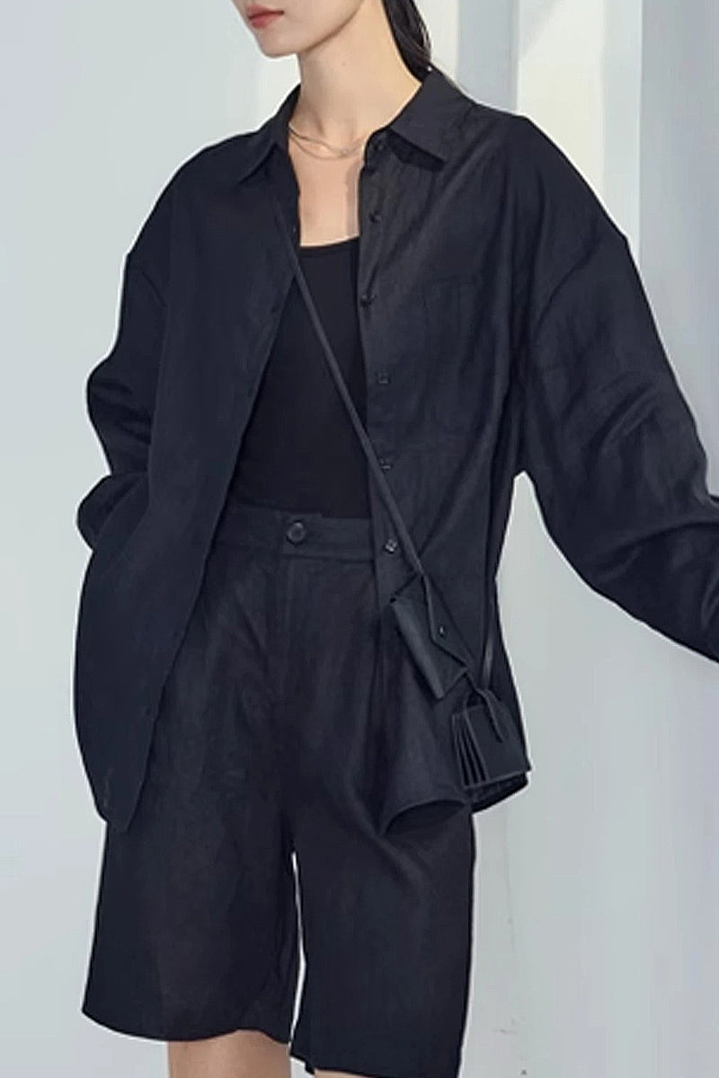 100 Linen Casual Loose Drop-Shoulder Shirt