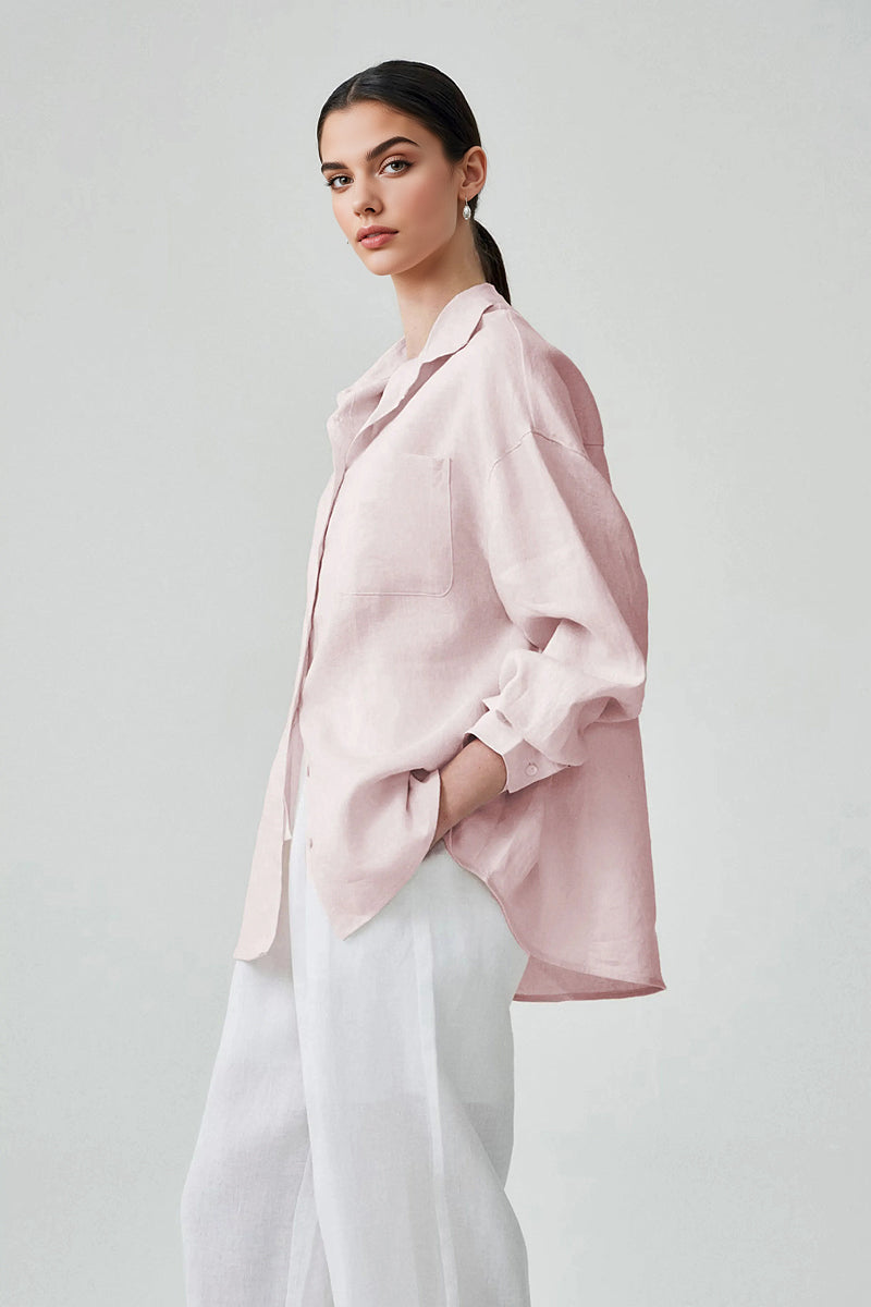 100 Linen Casual Loose Drop-Shoulder Shirt