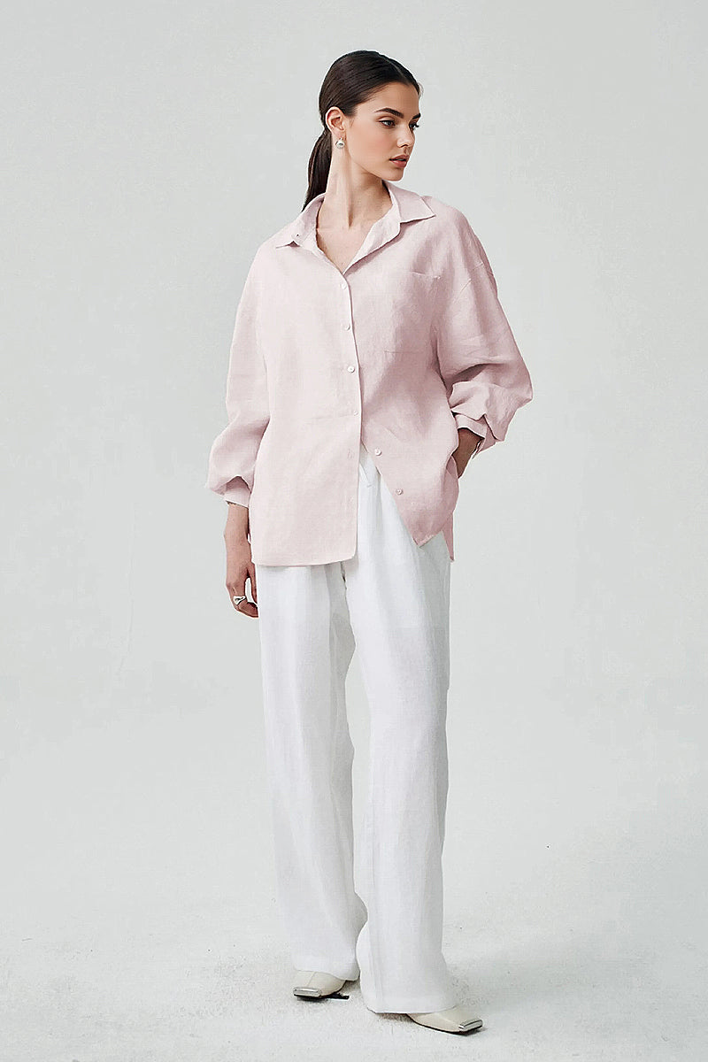 100 Linen Casual Loose Drop-Shoulder Shirt