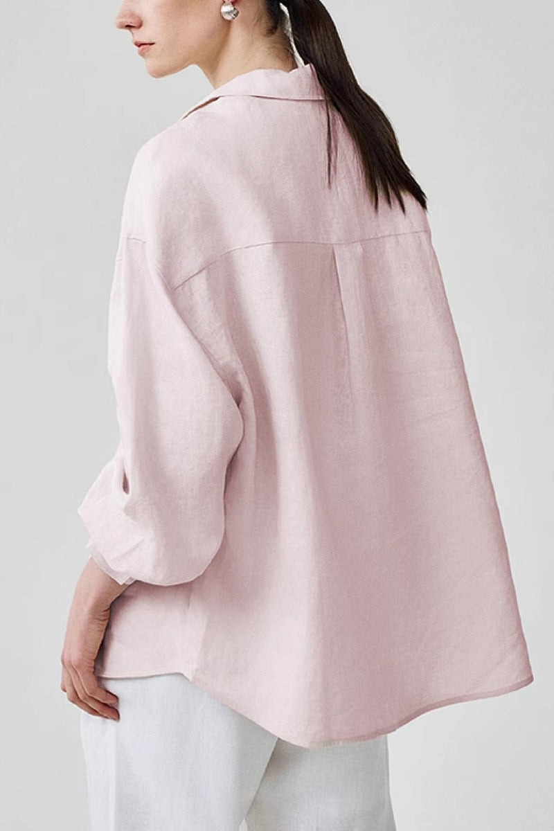 100 Linen Casual Loose Drop-Shoulder Shirt