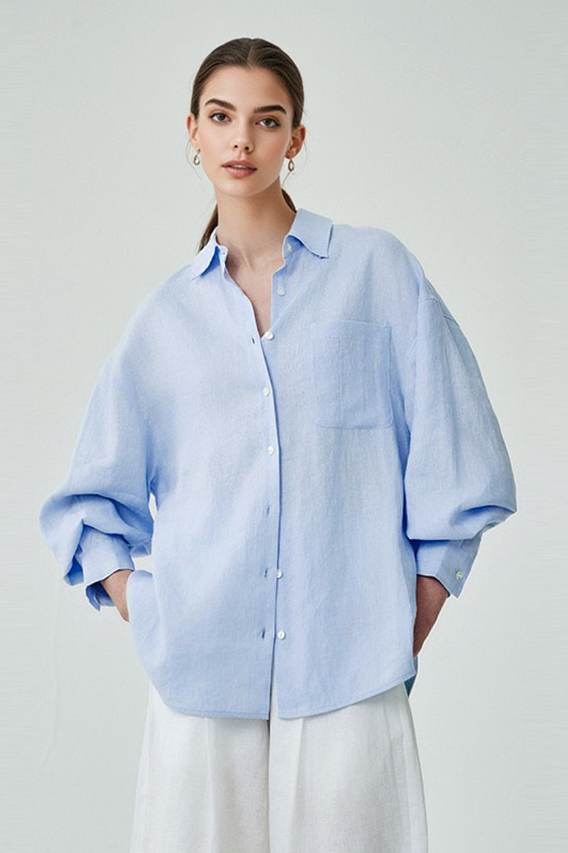 100 Linen Casual Loose Drop-Shoulder Shirt