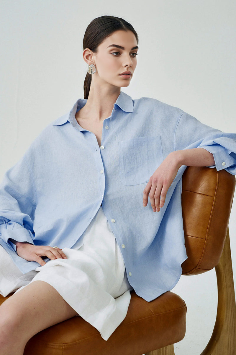 100 Linen Casual Loose Drop-Shoulder Shirt