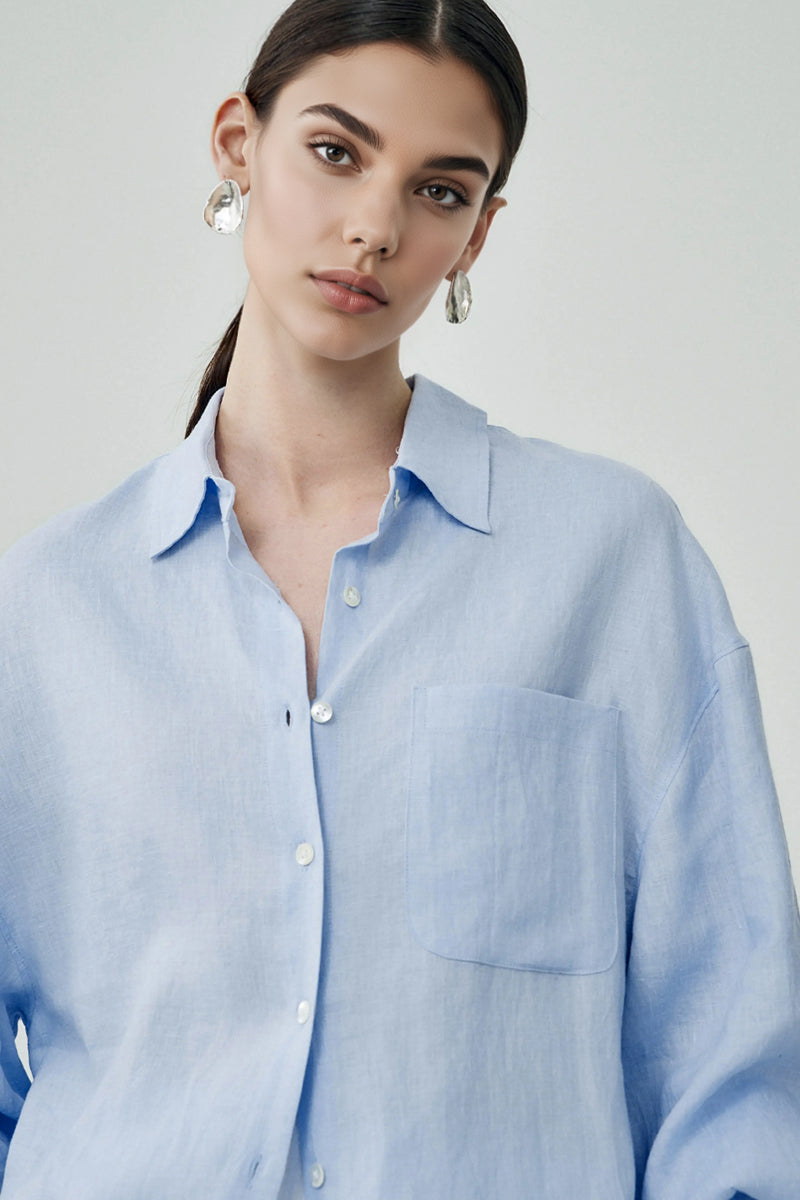 100 Linen Casual Loose Drop-Shoulder Shirt