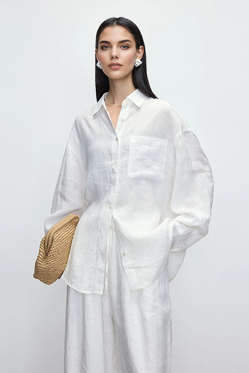 100 Linen Casual Loose Drop-Shoulder Shirt
