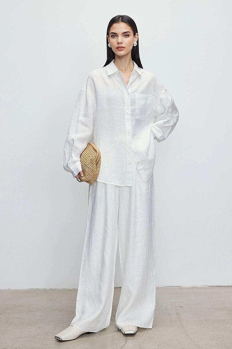 100 Linen Casual Loose Drop-Shoulder Shirt