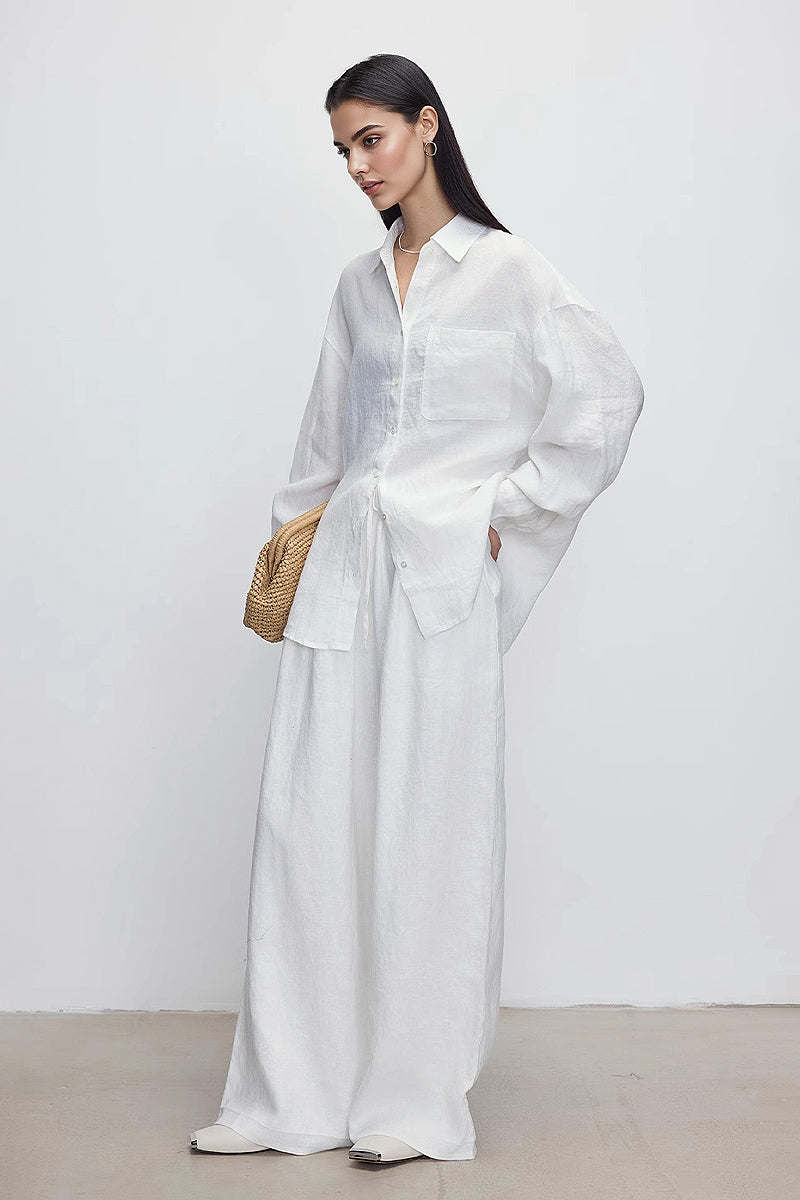 100 Linen Casual Loose Drop-Shoulder Shirt