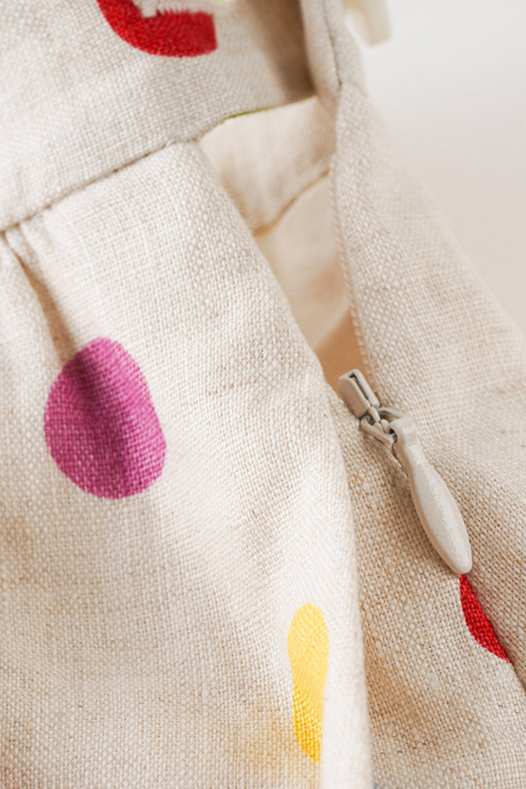 100 Linen Embroidered Polka Dot A-Line Midi Skirt