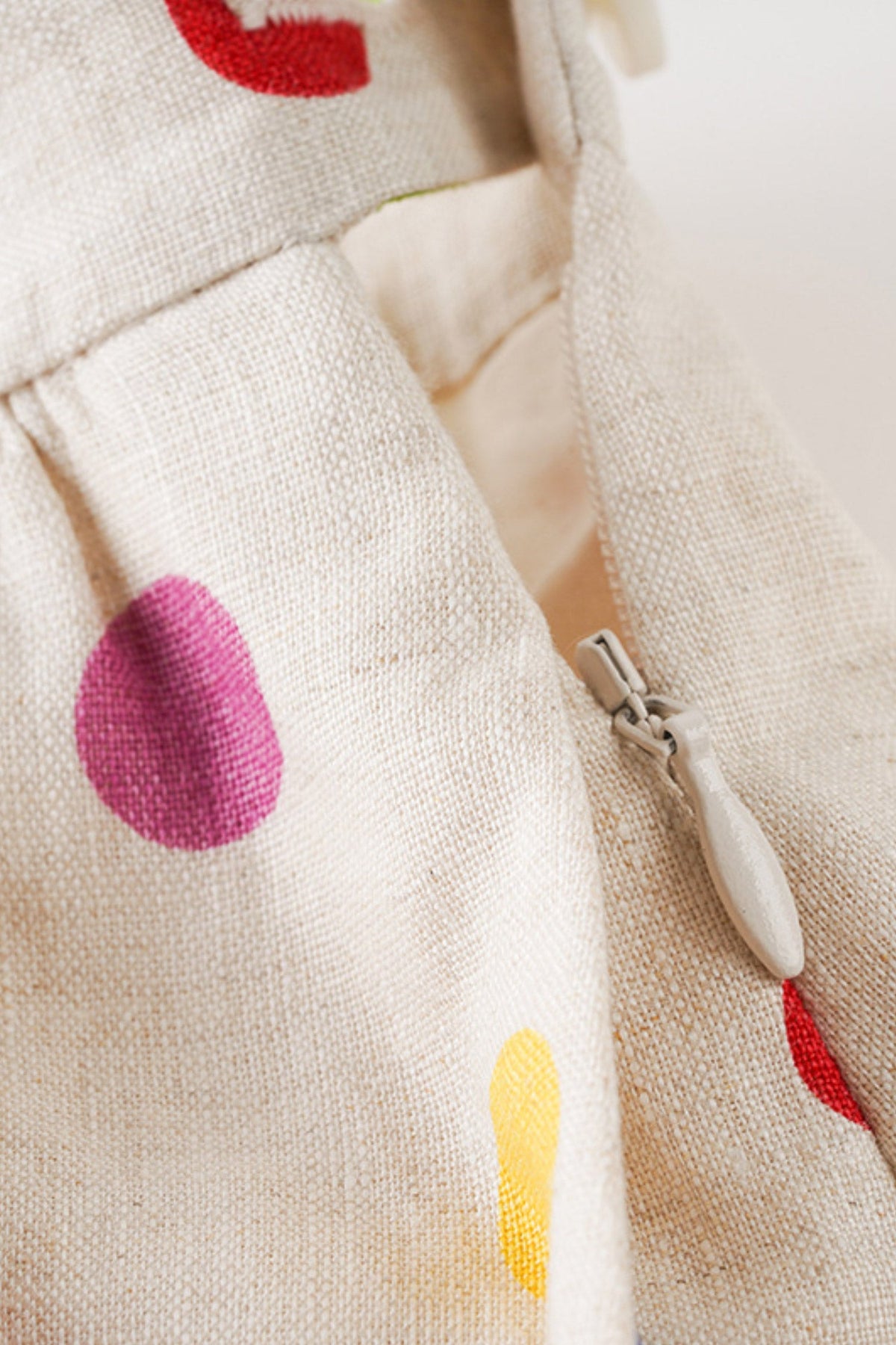 100 Linen Embroidered Polka Dot A-Line Midi Skirt
