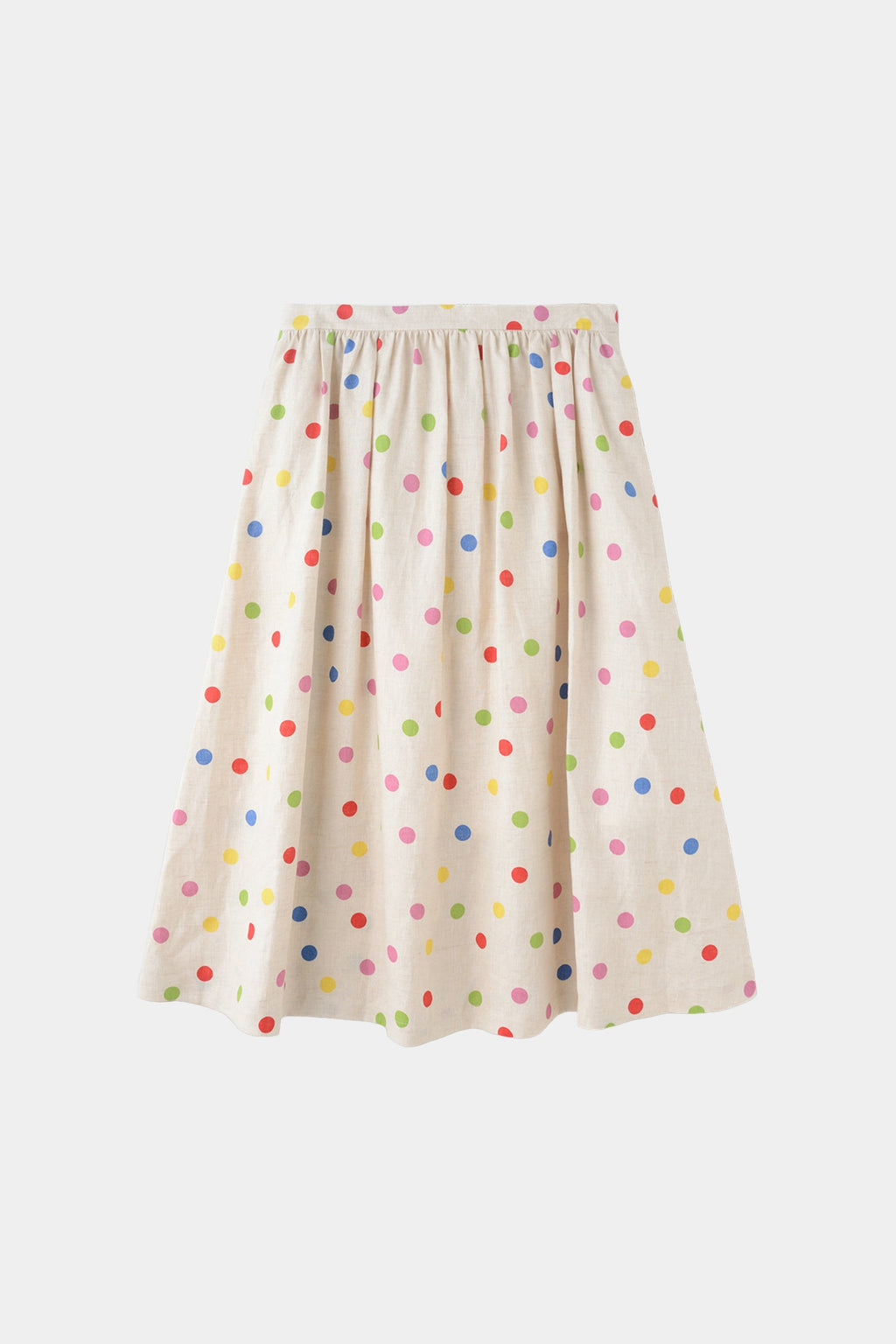 100 Linen Embroidered Polka Dot A-Line Midi Skirt