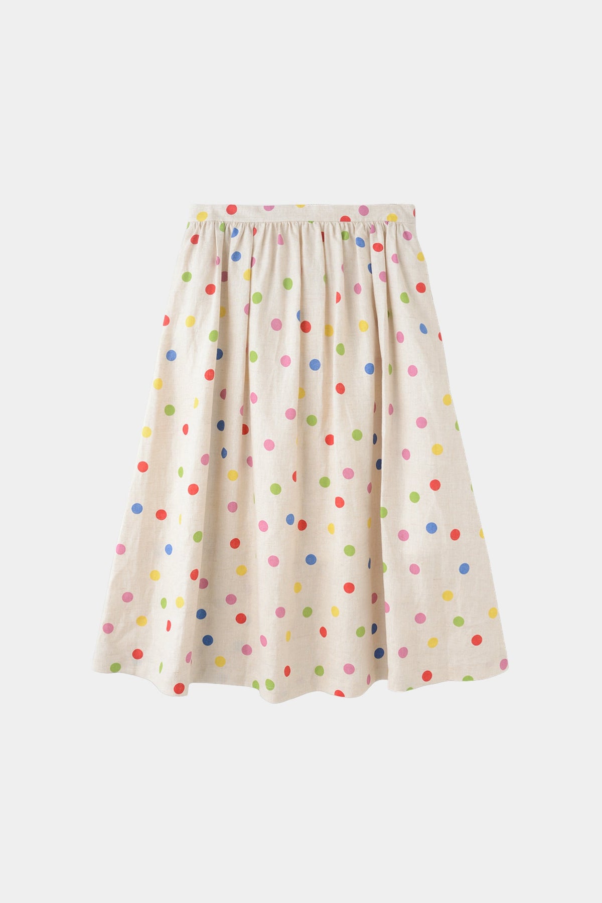 100 Linen Embroidered Polka Dot A-Line Midi Skirt