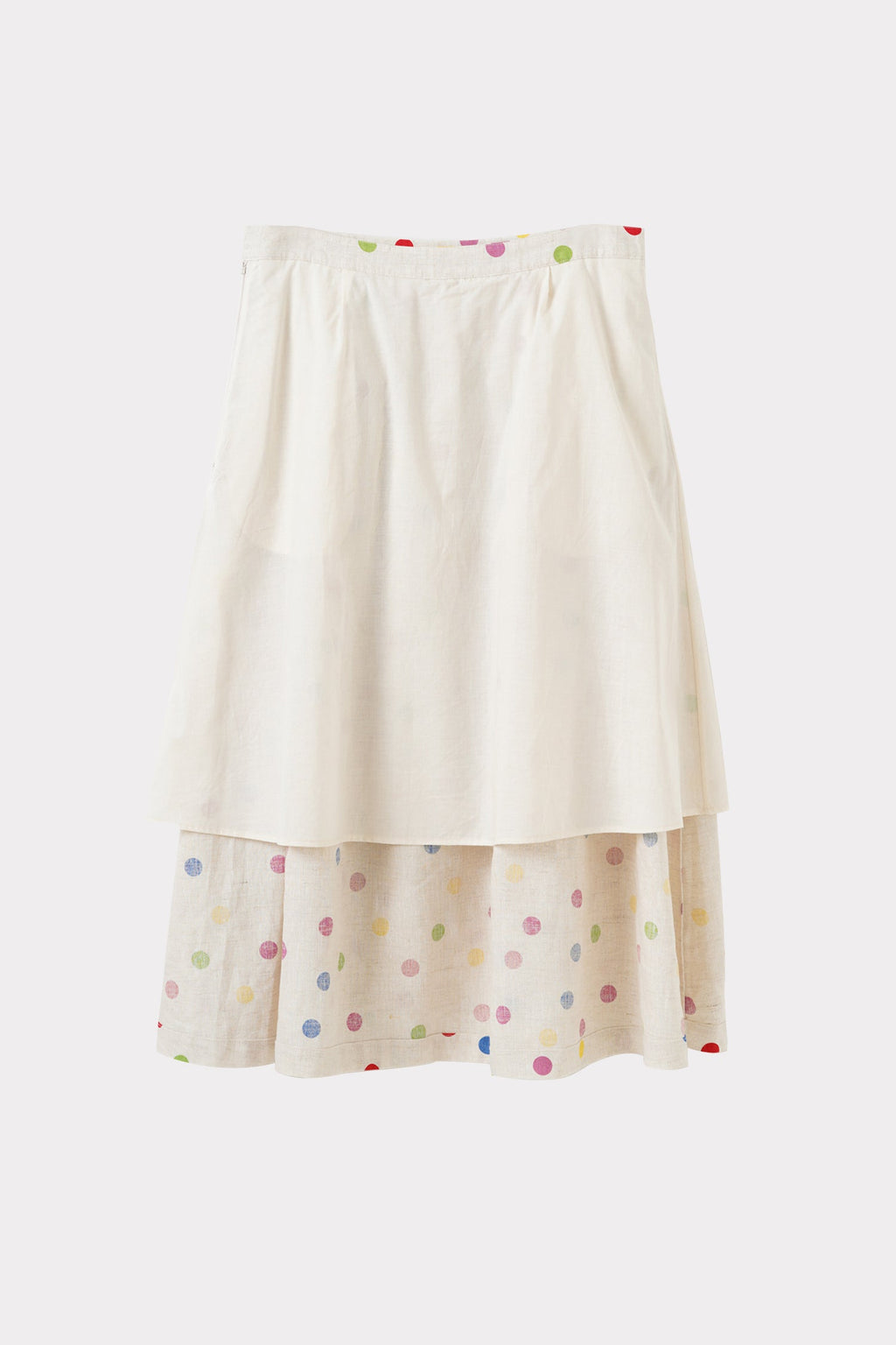 100 Linen Embroidered Polka Dot A-Line Midi Skirt