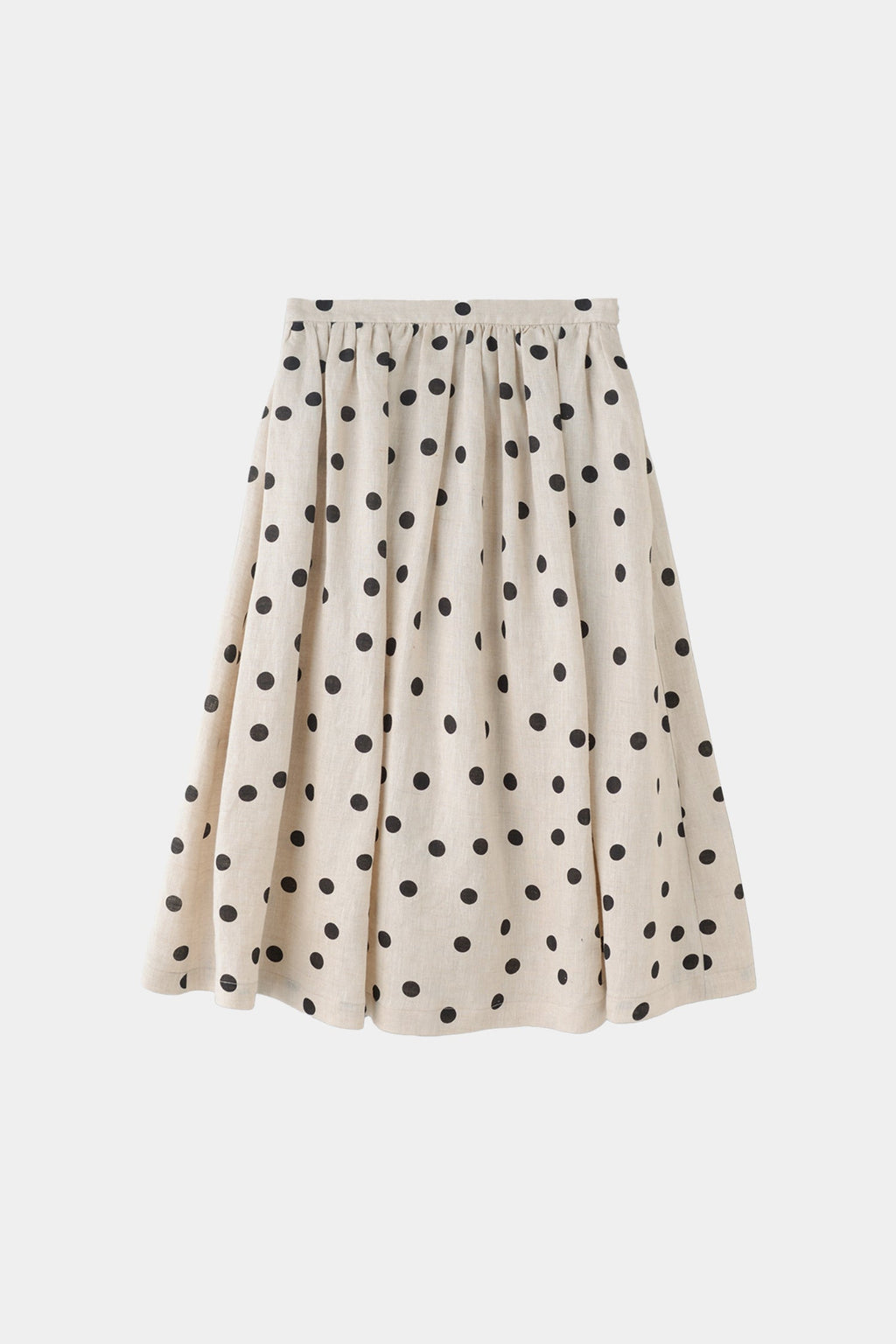 100 Linen Embroidered Polka Dot A-Line Midi Skirt