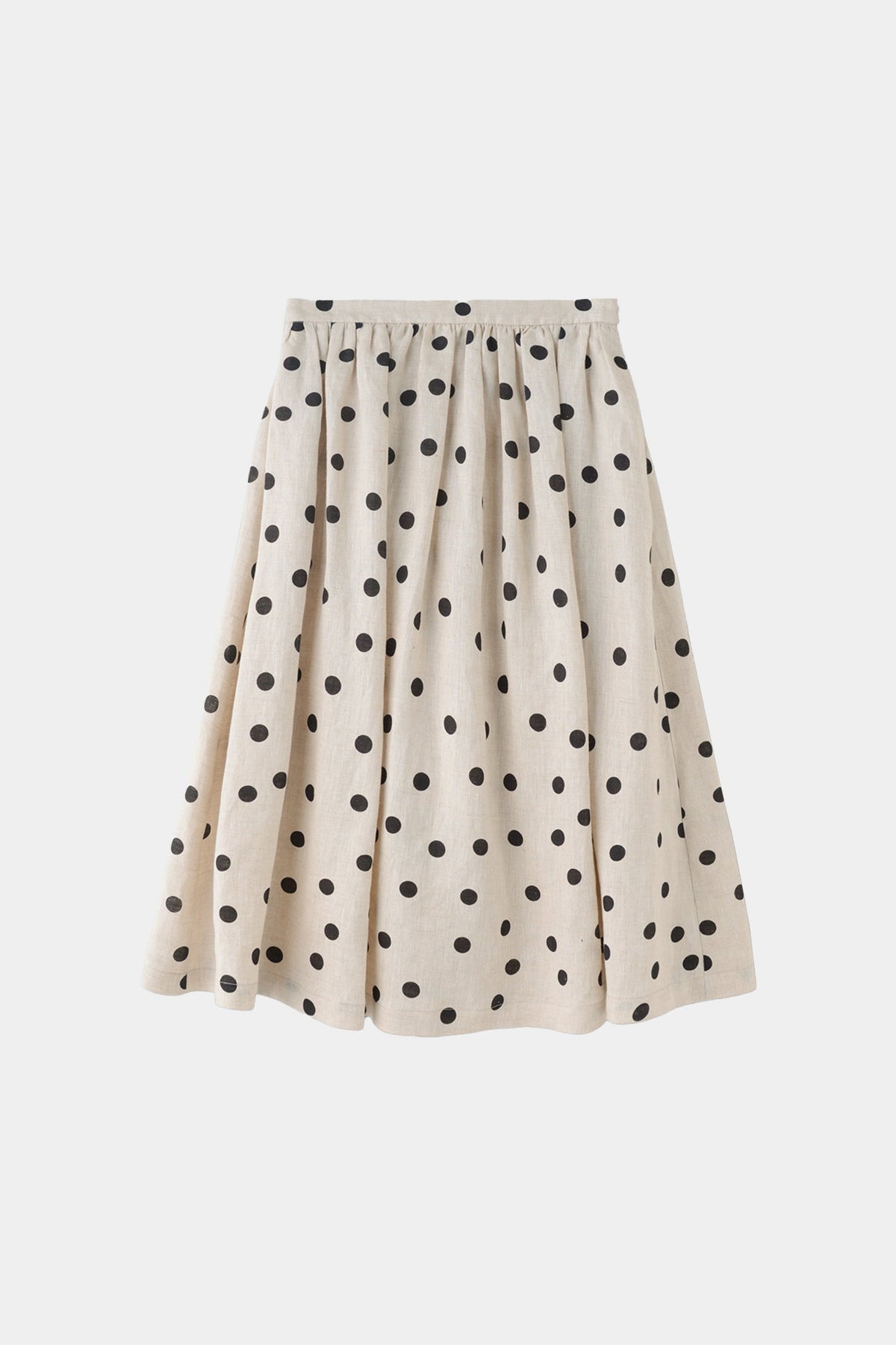 100 Linen Embroidered Polka Dot A-Line Midi Skirt