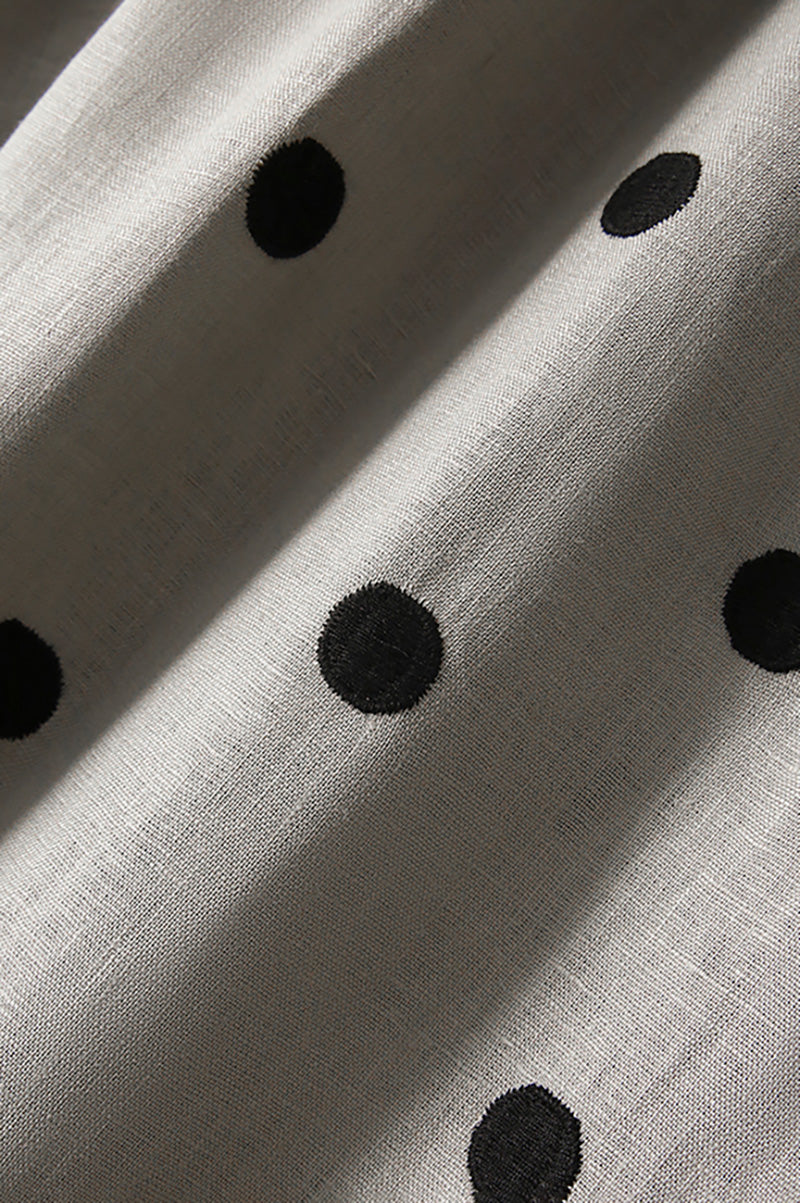 100 Linen Embroidered Polka Dot A-Line Midi Skirt