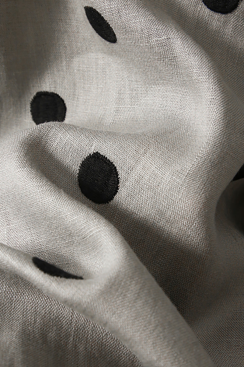 100 Linen Embroidered Polka Dot A-Line Midi Skirt