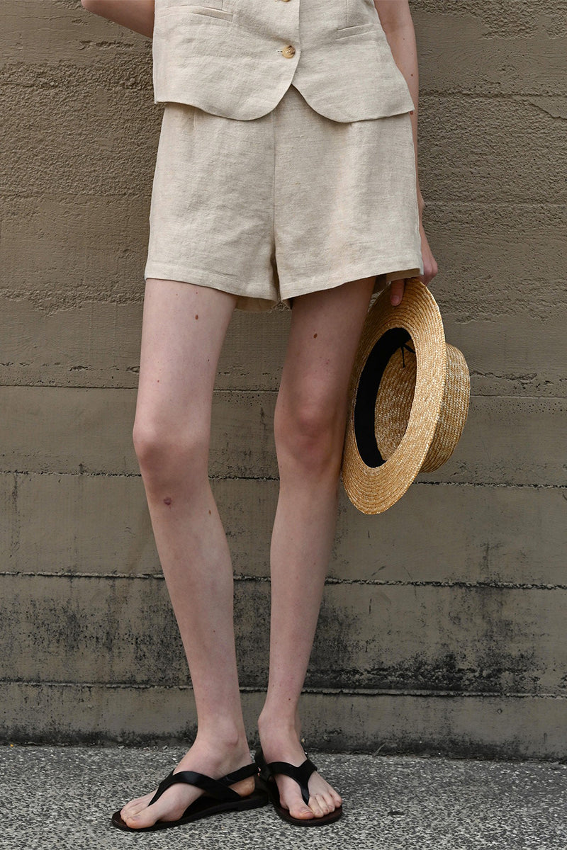 100% Linen High-Waisted A Line Shorts