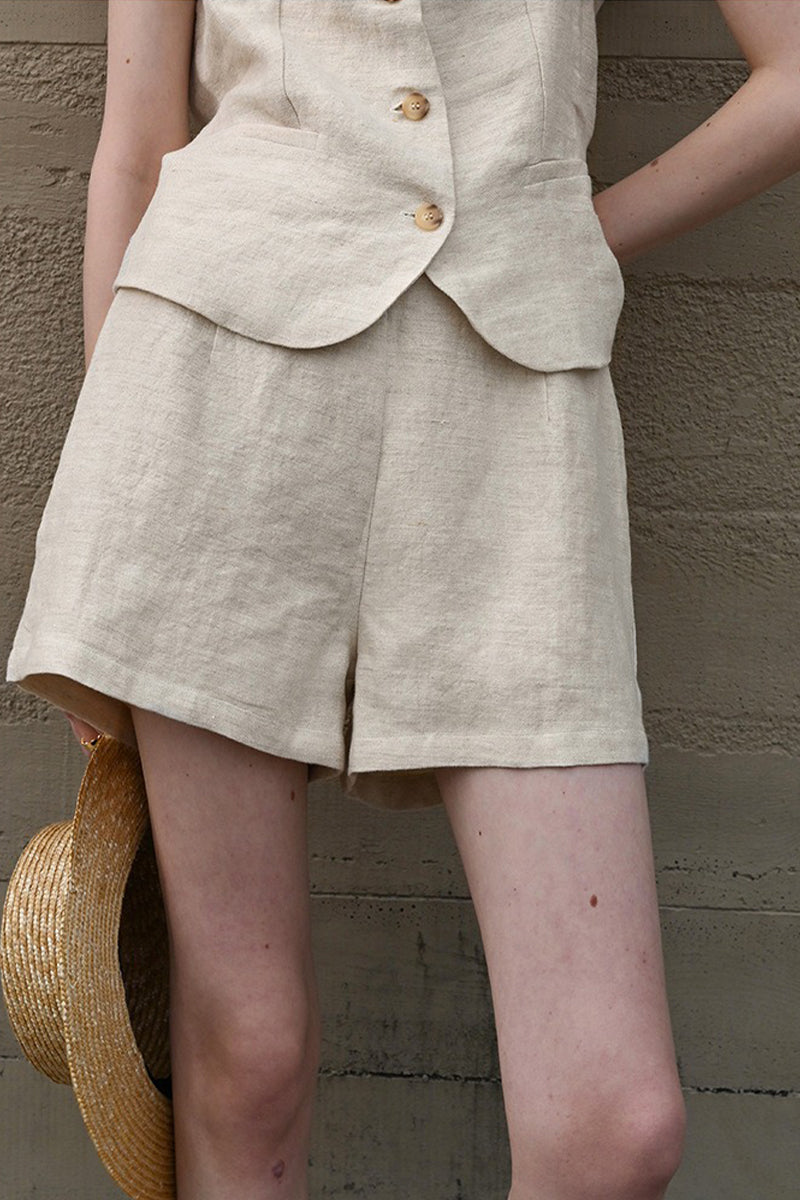 100% Linen High-Waisted A Line Shorts