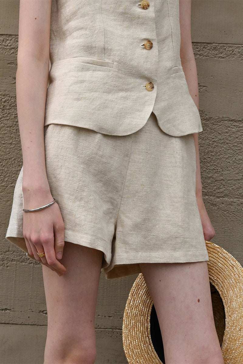 100% Linen High-Waisted A Line Shorts