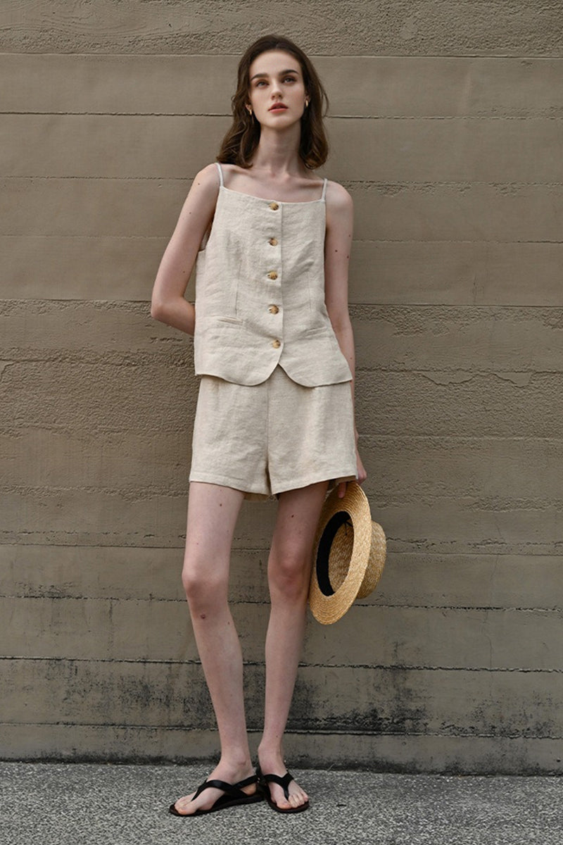 100% Linen High-Waisted A Line Shorts