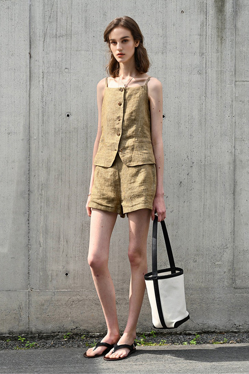 100% Linen High-Waisted A Line Shorts