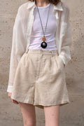 100% Linen High-Waisted Wide Leg Shorts