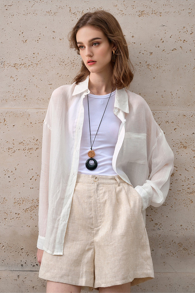 100% Linen High-Waisted Wide Leg Shorts