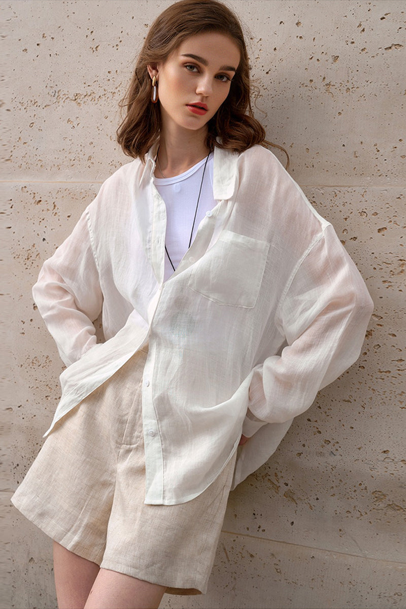 100% Linen High-Waisted Wide Leg Shorts