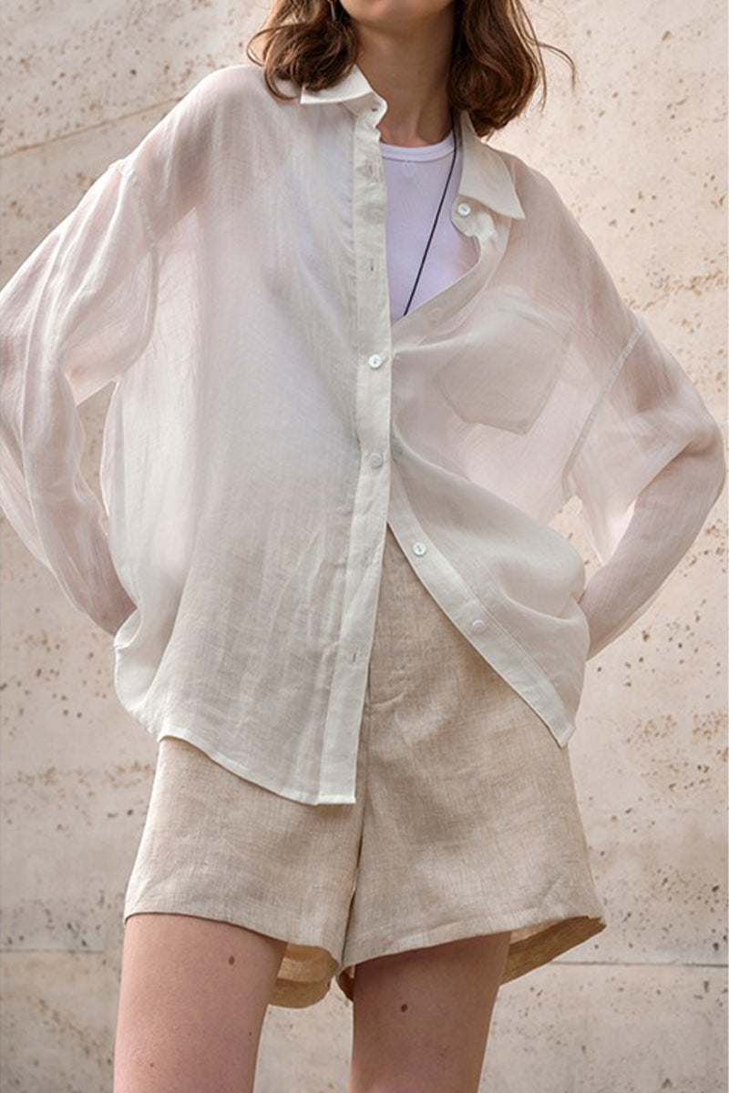 100% Linen High-Waisted Wide Leg Shorts