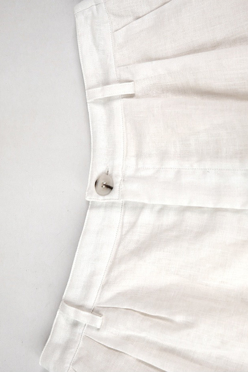 100% Linen High-Waisted Wide Leg Shorts