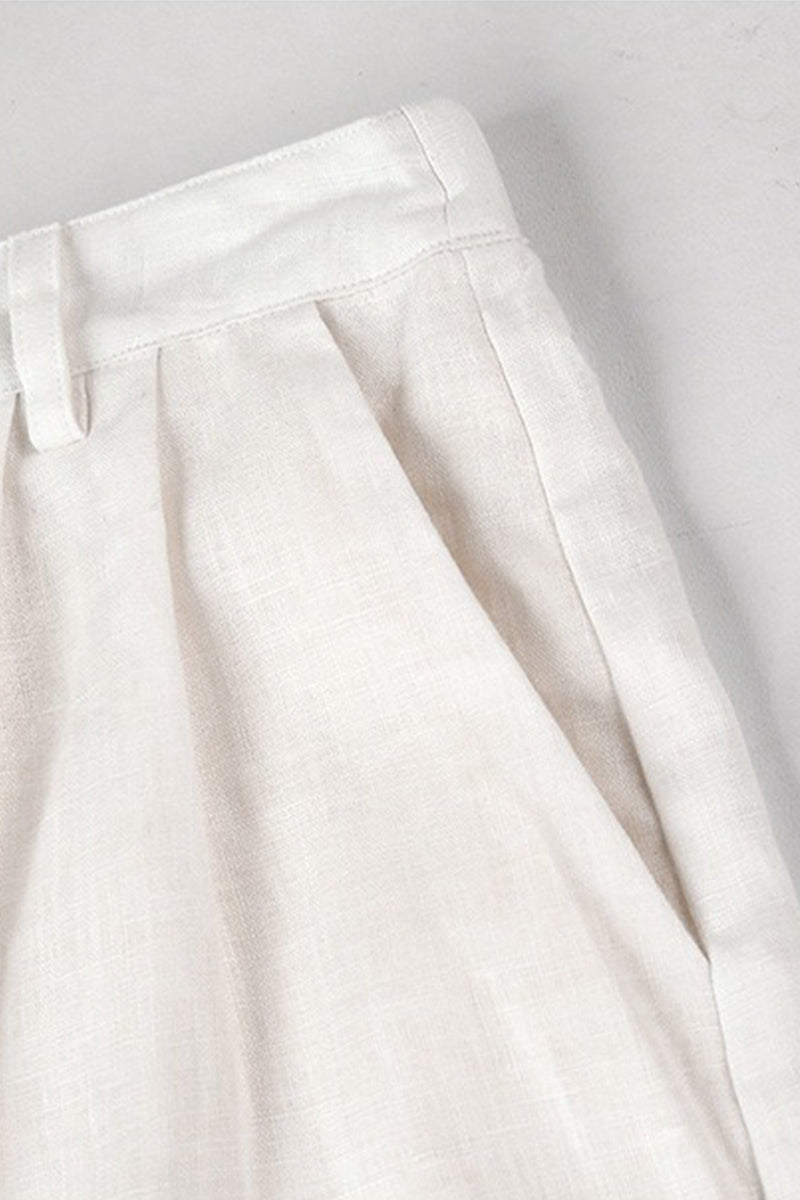 100% Linen High-Waisted Wide Leg Shorts