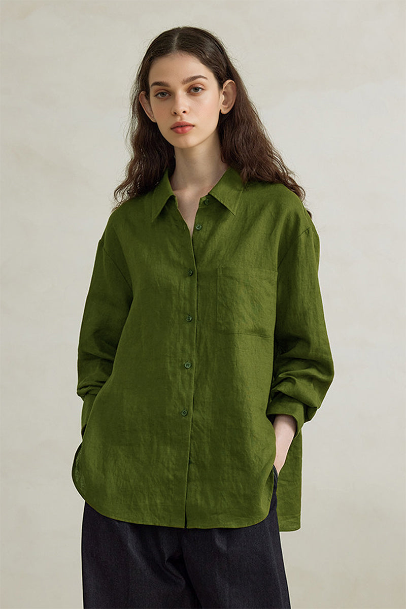 100% Linen Long Sleeve Button-Down Shirt