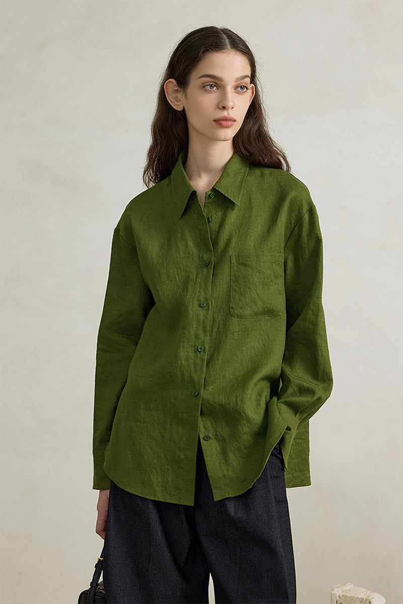 100% Linen Long Sleeve Button-Down Shirt