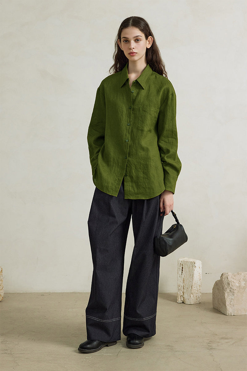 100% Linen Long Sleeve Button-Down Shirt