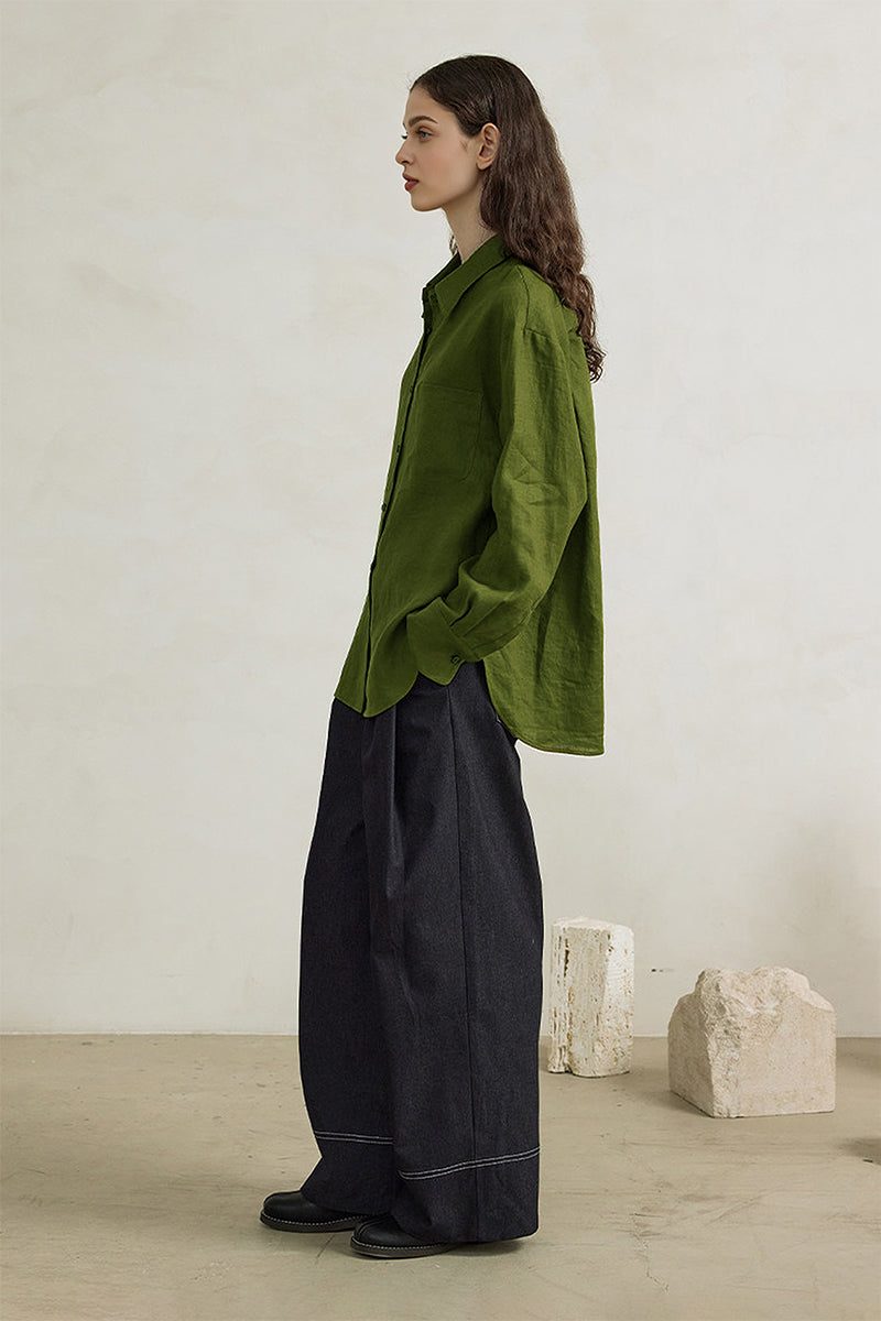 100% Linen Long Sleeve Button-Down Shirt