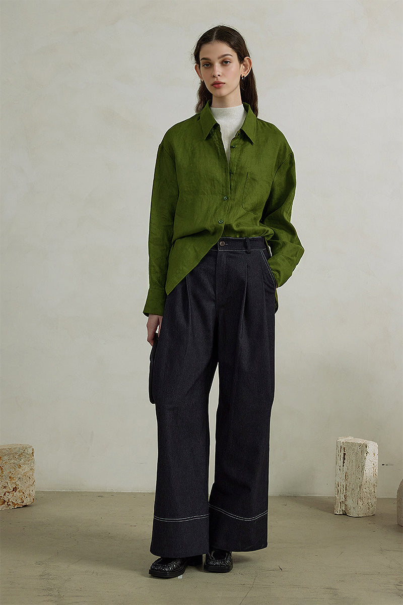100% Linen Long Sleeve Button-Down Shirt