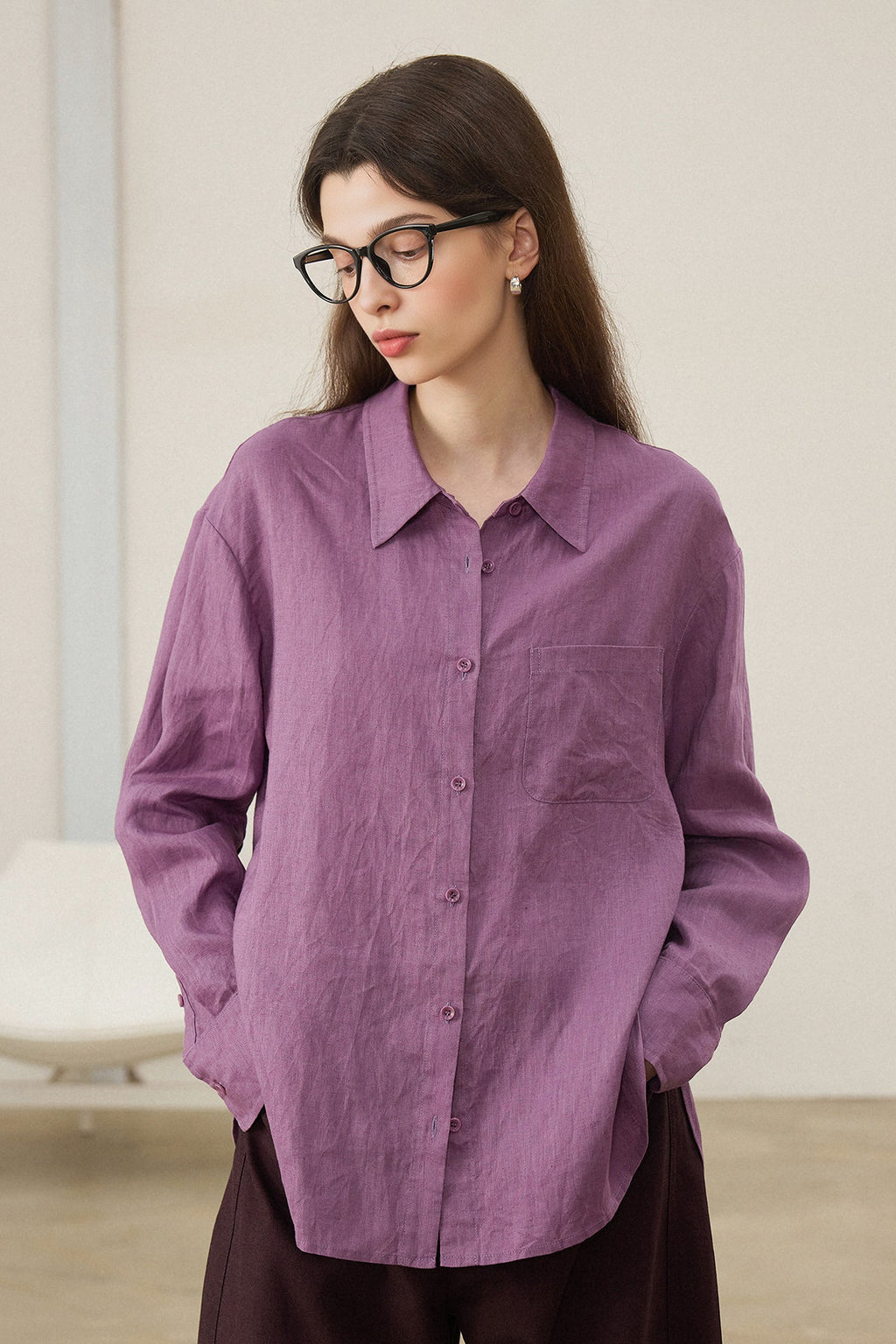 100% Linen Long Sleeve Button-Down Shirt