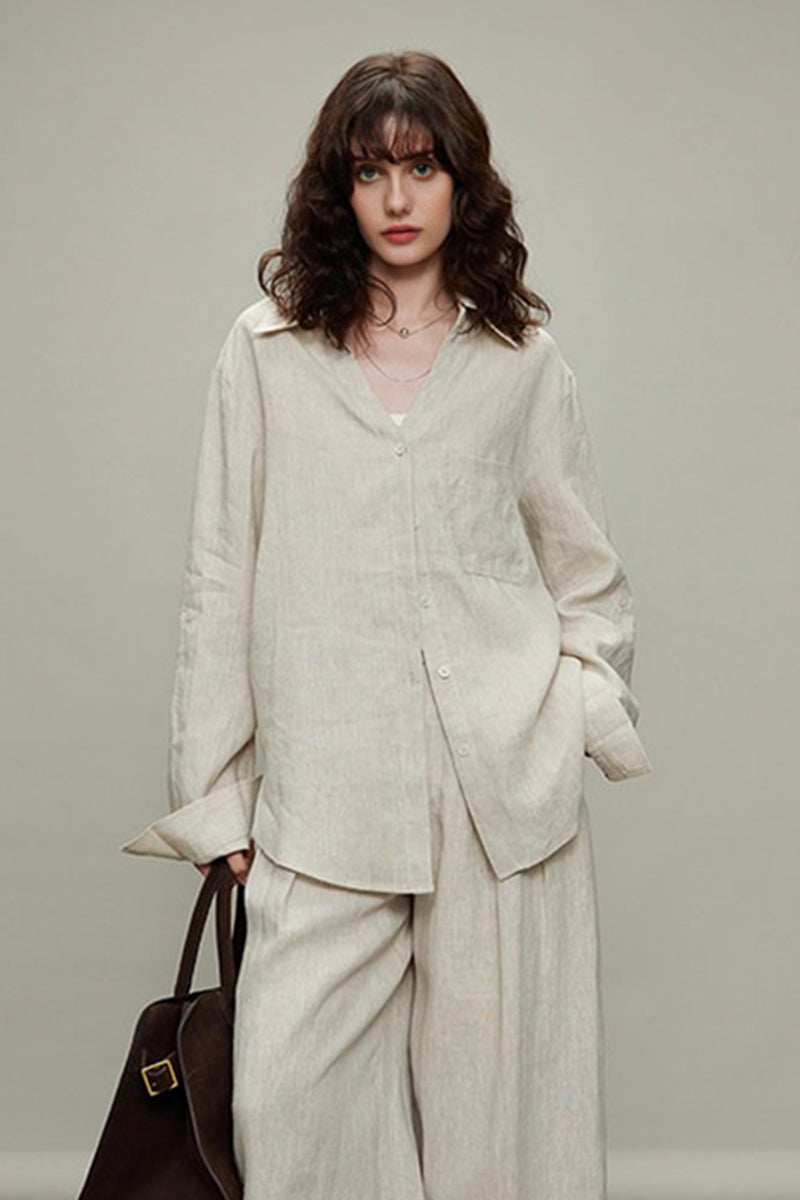 100% Linen Long Sleeve Button Up Shirt