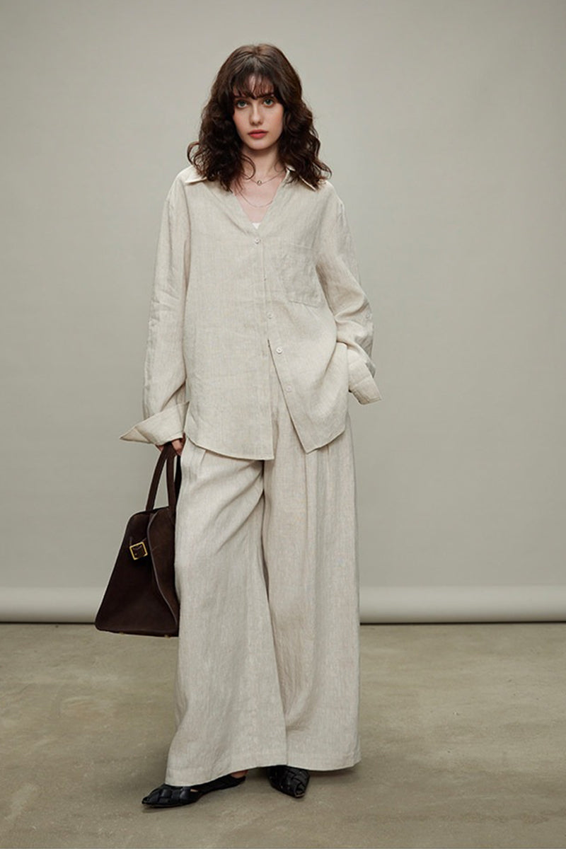 100% Linen Long Sleeve Button Up Shirt