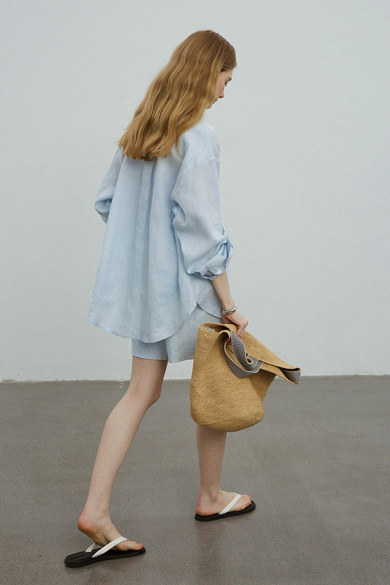 100% Linen Long Sleeve Shirt & Shorts Set