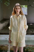 100% Linen Long Sleeve Shirt & Shorts Set