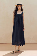 100% Cotton Sleeveless Scalloped Eyelet Maxi Dress